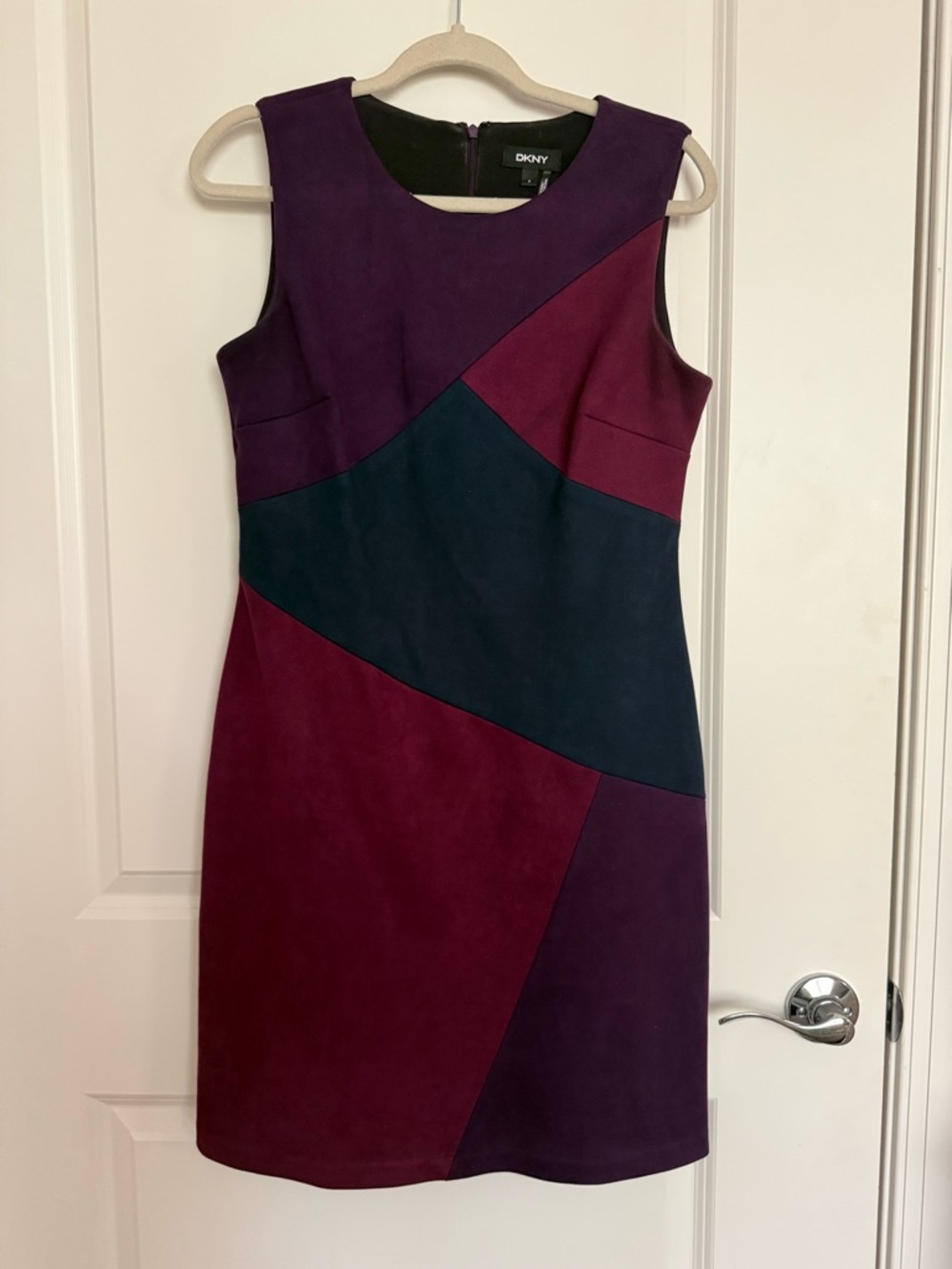 DKNY Colorblock Sleeveless Mini Dress in Plum, Burgundy & Navy